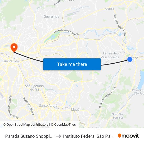 Parada Suzano Shopping to Instituto Federal São Paulo map