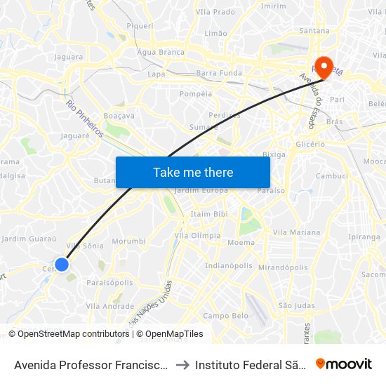 Avenida Professor Francisco Morato to Instituto Federal São Paulo map
