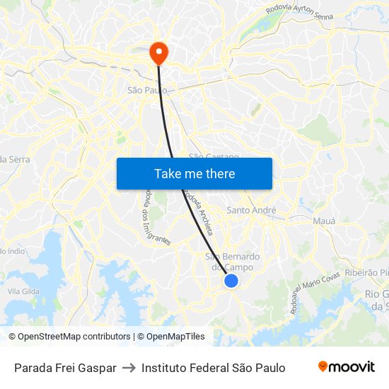 Parada Frei Gaspar to Instituto Federal São Paulo map