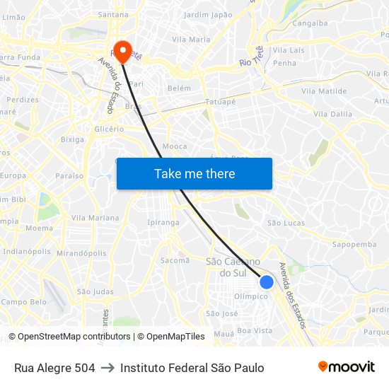 Rua Alegre 504 to Instituto Federal São Paulo map