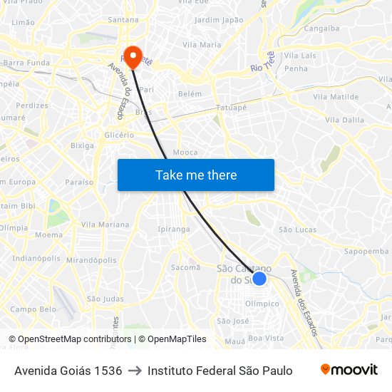 Avenida Goiás 1536 to Instituto Federal São Paulo map