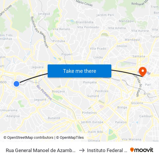 Rua General Manoel de Azambuja Brilhante 456 to Instituto Federal São Paulo map