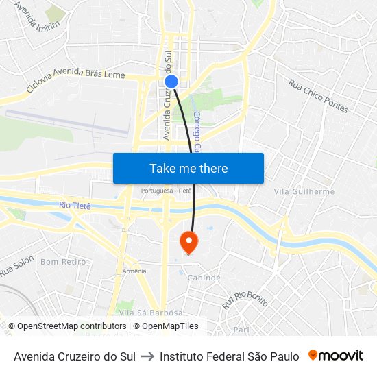 Avenida Cruzeiro do Sul to Instituto Federal São Paulo map