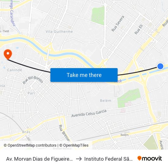 Av. Morvan Dias de Figueiredo 5631 to Instituto Federal São Paulo map