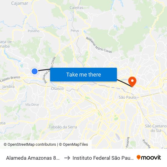 Alameda Amazonas 868 to Instituto Federal São Paulo map