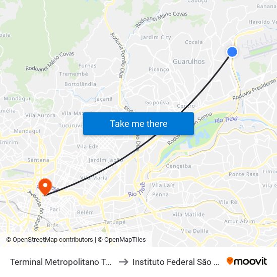 Terminal Metropolitano Taboão to Instituto Federal São Paulo map