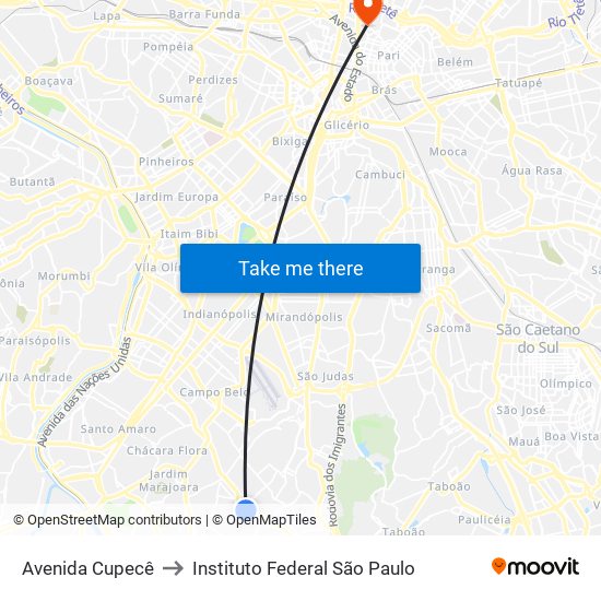 Avenida Cupecê to Instituto Federal São Paulo map
