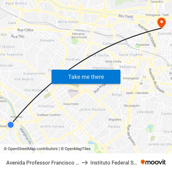 Avenida Professor Francisco Morato C/B to Instituto Federal São Paulo map