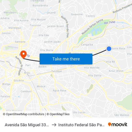 Avenida São Miguel 3324 to Instituto Federal São Paulo map
