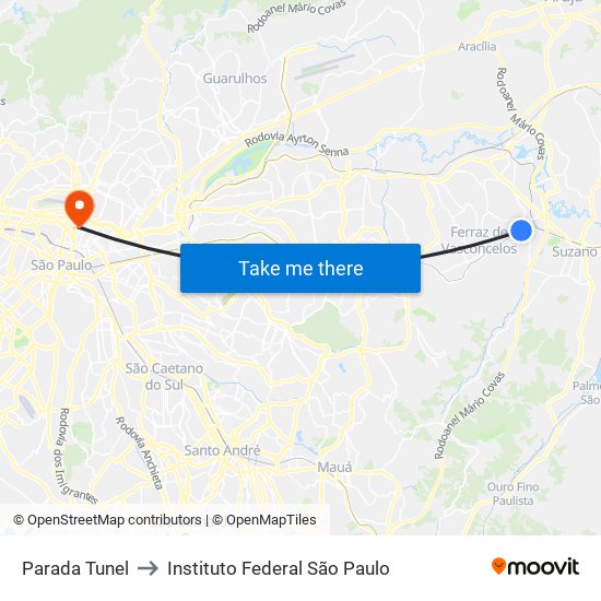 Parada Tunel to Instituto Federal São Paulo map