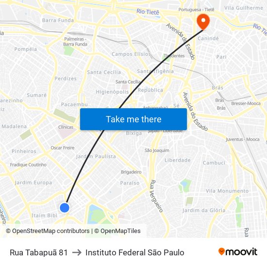 Rua Tabapuã 81 to Instituto Federal São Paulo map