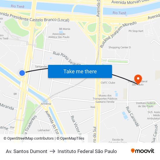 Av. Santos Dumont to Instituto Federal São Paulo map