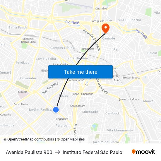 Avenida Paulista 900 to Instituto Federal São Paulo map