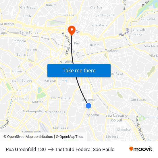 Rua Greenfeld 130 to Instituto Federal São Paulo map