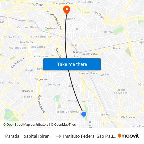 Parada Hospital Ipiranga to Instituto Federal São Paulo map
