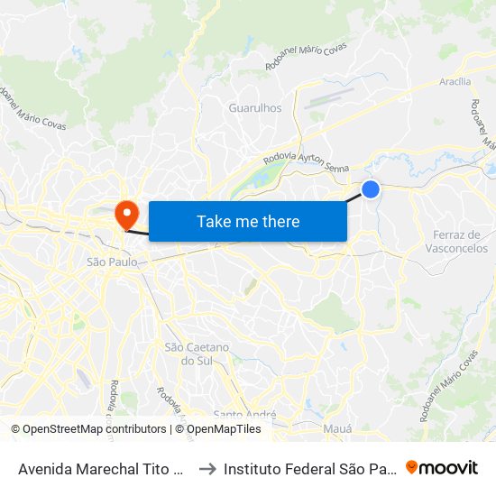 Avenida Marechal Tito 990 to Instituto Federal São Paulo map