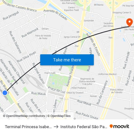 Terminal Princesa Isabel, 0 to Instituto Federal São Paulo map