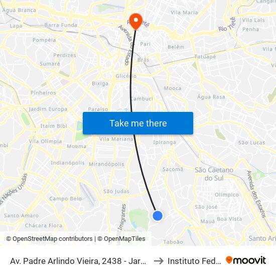 Av. Padre Arlindo Vieira, 2438 - Jardim Vergueiro (Sacoma), São Paulo to Instituto Federal São Paulo map