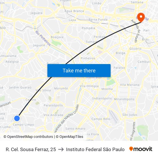 R. Cel. Sousa Ferraz, 25 to Instituto Federal São Paulo map