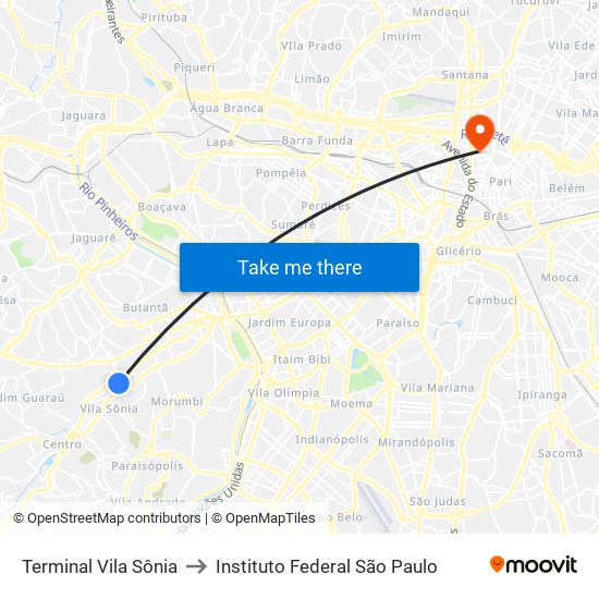Terminal Vila Sônia to Instituto Federal São Paulo map