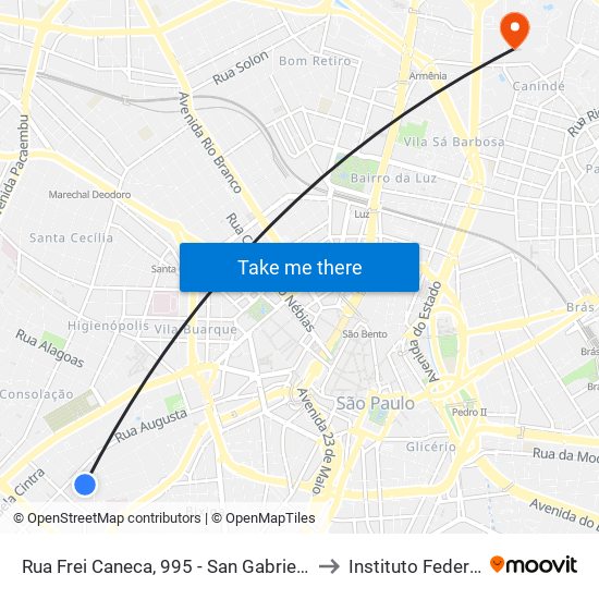 Rua Frei Caneca, 995 - San Gabriel - Consolação, São Paulo to Instituto Federal São Paulo map