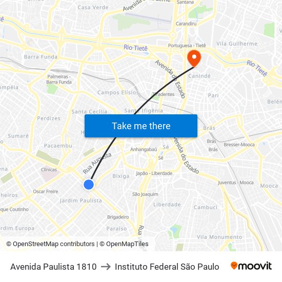 Avenida Paulista 1810 to Instituto Federal São Paulo map