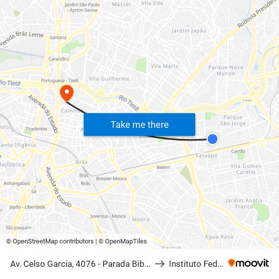 Av. Celso Garcia, 4076 - Parada Biblioteca 1/2/3 - Tatuapé, São Paulo to Instituto Federal São Paulo map