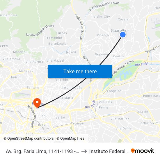 Av. Brg. Faria Lima, 1141-1193 - Cocaia, Guarulhos to Instituto Federal São Paulo map
