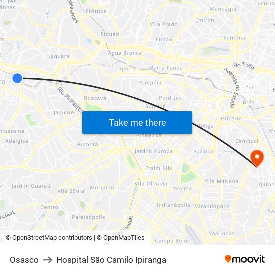 Osasco to Hospital São Camilo Ipiranga map