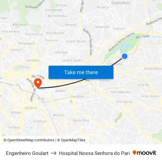 Engenheiro Goulart to Hospital Nossa Senhora do Pari map