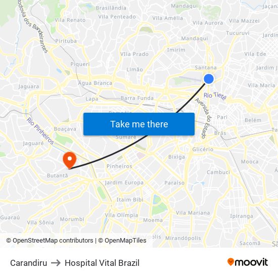 Carandiru to Hospital Vital Brazil map