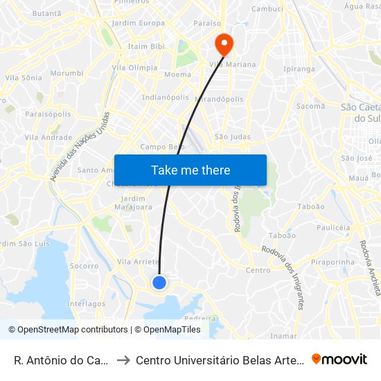 R. Antônio do Campo, 630 to Centro Universitário Belas Artes de São Paulo map