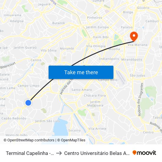 Terminal Capelinha - Plat. 5, 3222 to Centro Universitário Belas Artes de São Paulo map