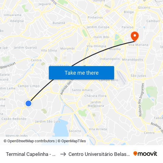 Terminal Capelinha - Desemb. Plat 6, 1 to Centro Universitário Belas Artes de São Paulo map