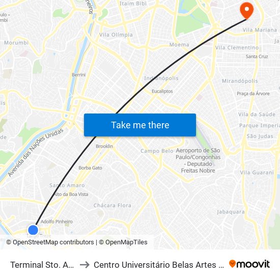 Terminal Sto. Amaro, 1 to Centro Universitário Belas Artes de São Paulo map