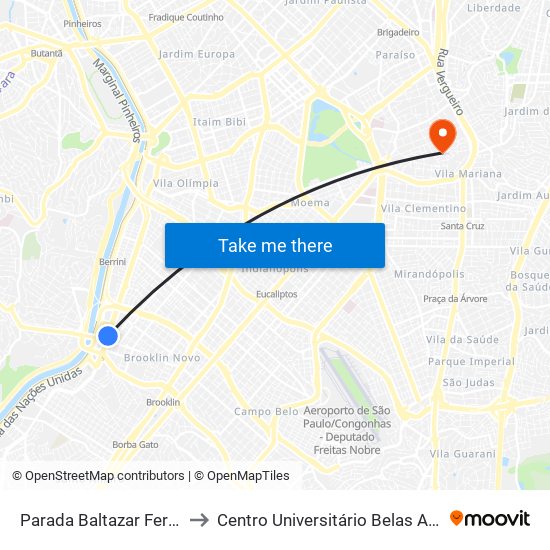 Parada Baltazar Fernandes (C/B) to Centro Universitário Belas Artes de São Paulo map