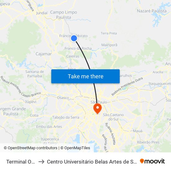 Terminal Oeste to Centro Universitário Belas Artes de São Paulo map