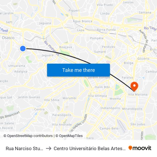 Rua Narciso Sturlini 320 to Centro Universitário Belas Artes de São Paulo map