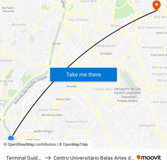 Terminal Guido Caloi to Centro Universitário Belas Artes de São Paulo map