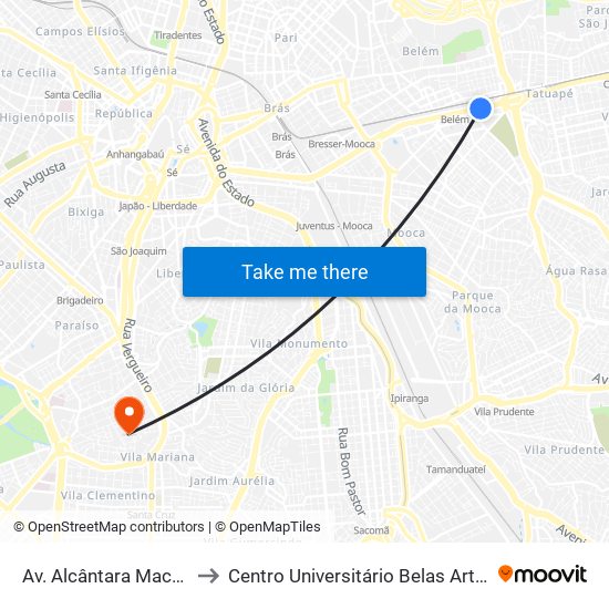 Av. Alcântara Machado, 4188 to Centro Universitário Belas Artes de São Paulo map