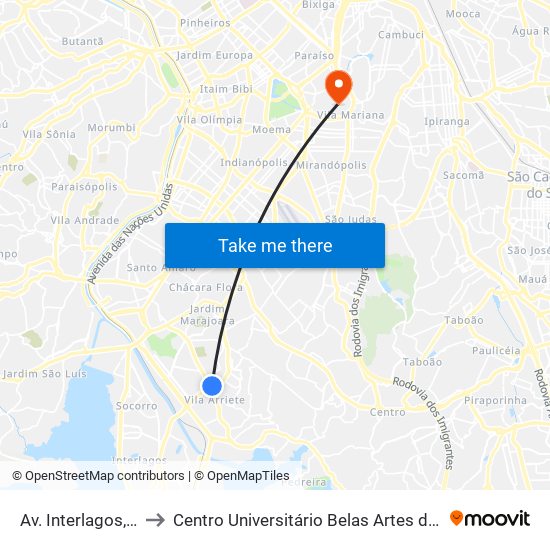 Av. Interlagos, 3024 to Centro Universitário Belas Artes de São Paulo map