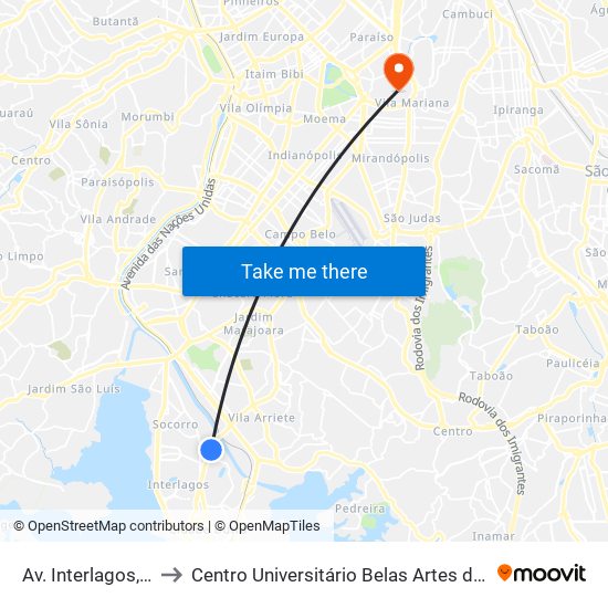 Av. Interlagos, 5420 to Centro Universitário Belas Artes de São Paulo map