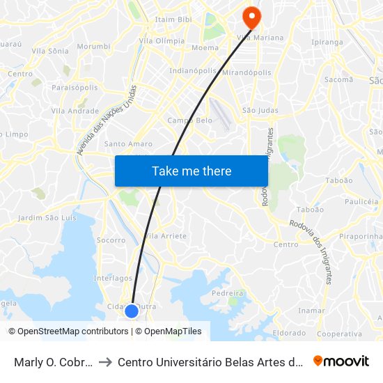 Marly O. Cobra B/C to Centro Universitário Belas Artes de São Paulo map