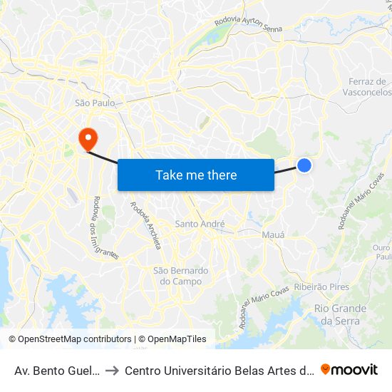 Av. Bento Guelfi, 740 to Centro Universitário Belas Artes de São Paulo map