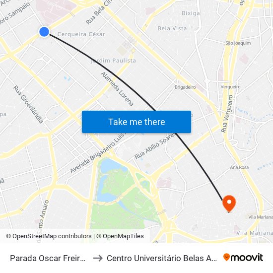 Parada Oscar Freire B/C • Metrô to Centro Universitário Belas Artes de São Paulo map