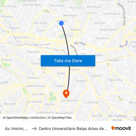 Av. Imirim, 1243 to Centro Universitário Belas Artes de São Paulo map