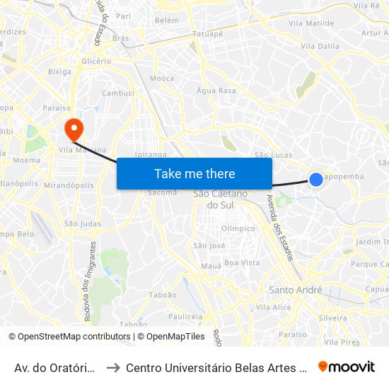 Av. do Oratório, 5704 to Centro Universitário Belas Artes de São Paulo map
