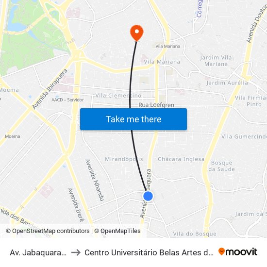 Av. Jabaquara, 1149 to Centro Universitário Belas Artes de São Paulo map