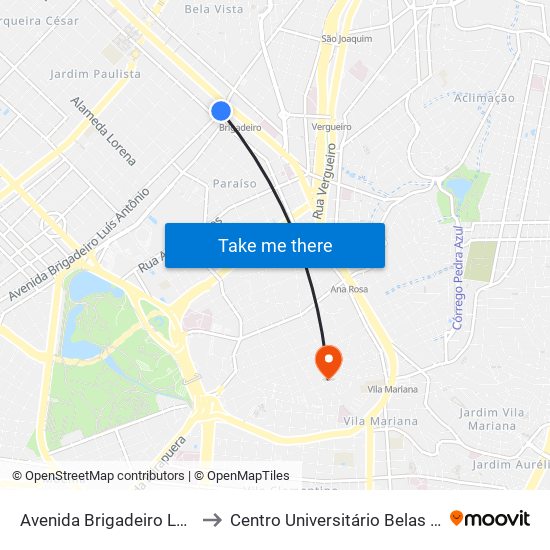 Avenida Brigadeiro Luís Antônio 2337 to Centro Universitário Belas Artes de São Paulo map