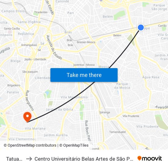 Tatuapé to Centro Universitário Belas Artes de São Paulo map